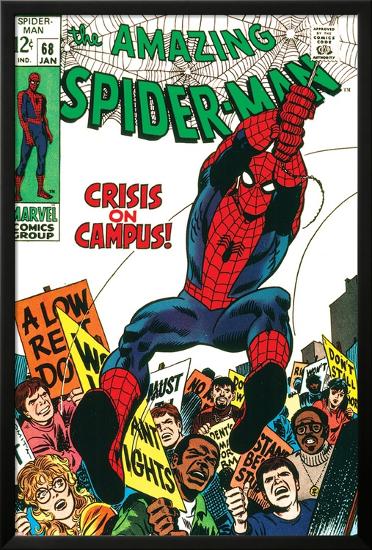 Marvel Comics Retro: The Amazing Spider-Man Comic Book Cover No.68, Crisis on Campus-null-Lamina Framed Poster