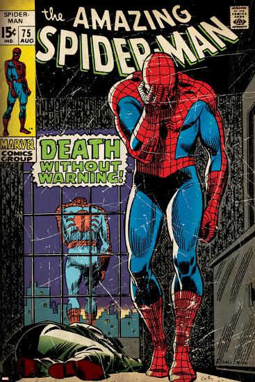 Marvel Comics Retro: The Amazing Spider-Man Comic Book Cover No.75, Death Without Warning! (aged)-null-Lamina Framed Poster