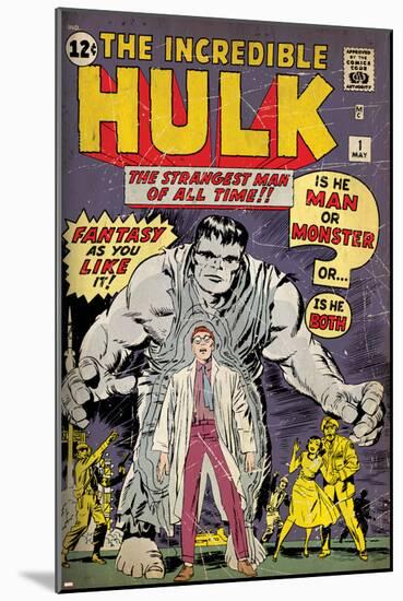 Marvel Comics Retro: The Incredible Hulk Comic Book Cover No.1, with Bruce Banner (aged)-null-Mounted Poster