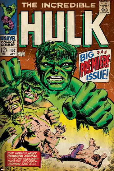 Marvel Comics Retro: The Incredible Hulk Comic Book Cover No.102, Big Premiere Issue (aged)-null-Lamina Framed Poster