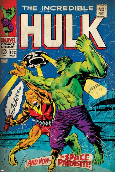 Marvel Comics Retro: The Incredible Hulk Comic Book Cover No.103, with the Space Parasite (aged)-null-Lamina Framed Poster