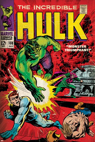 Marvel Comics Retro: The Incredible Hulk Comic Book Cover No.108, with Nick Fury (aged)-null-Lamina Framed Poster