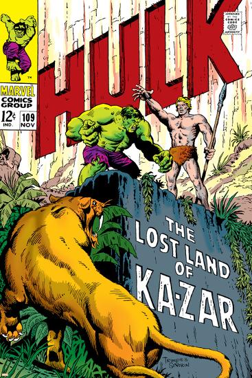 Marvel Comics Retro: The Incredible Hulk Comic Book Cover No.109, the Lost Land of Ka-Zar-null-Lamina Framed Poster