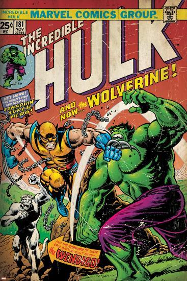 Marvel Comics Retro: The Incredible Hulk Comic Book Cover No.181, with Wolverine (aged)-null-Lamina Framed Poster