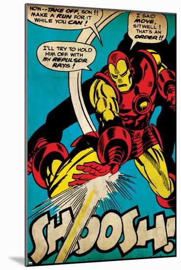 Marvel Comics Retro: The Invincible Iron Man Comic Panel, Fighting and Shooting, Shoosh! (aged)-null-Mounted Poster