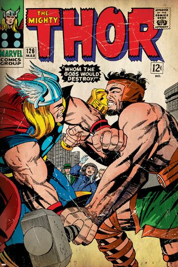 Marvel Comics Retro: The Mighty Thor Comic Book Cover No.126, Hercules (aged)-null-Lamina Framed Poster