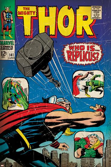 Marvel Comics Retro: The Mighty Thor Comic Book Cover No.141, Who is Replicus? (aged)-null-Lamina Framed Poster