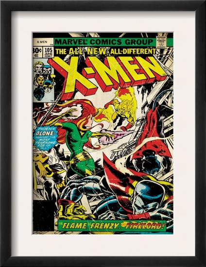 Marvel Comics Retro: The X-Men Comic Book Cover #105, Phoenix, Colossus, Storm, Firelord (aged)-null-Framed Art Print