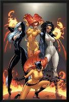 Marvel Divas No.1 Cover: Hellcat, Black Cat, Captain Marvel and Firestar-J. Scott Campbell-Lamina Framed Poster