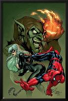Marvel Knights Spider-Man V3, No.10 Cover: Black Cat, Spider-Man and Green Goblin Crouching-Terry Dodson-Lamina Framed Poster