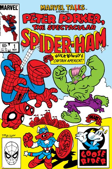 Marvel Tails: Spider-Ham No.1 Cover: Spider-Ham, Captain Americat and Hulkbunny Flying-Mark Armstrong-Lamina Framed Poster