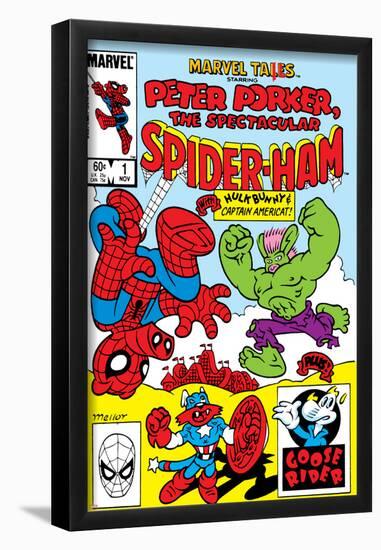 Marvel Tails: Spider-Ham No.1 Cover: Spider-Ham, Captain Americat and Hulkbunny Flying-Mark Armstrong-Framed Poster