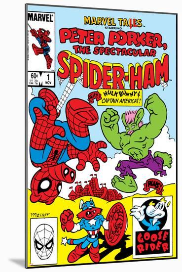 Marvel Tails: Spider-Ham No.1 Cover: Spider-Ham, Captain Americat and Hulkbunny Flying-Mark Armstrong-Mounted Poster