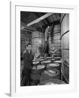 Marvin Sands and His Wife Operating their Own Laboratory for Wine Making-null-Framed Photographic Print