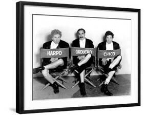 Marx Brothers - Harpo Marx, Groucho Marx, Chico Marx on the Set of Night at the Opera, 1935-null-Framed Photo