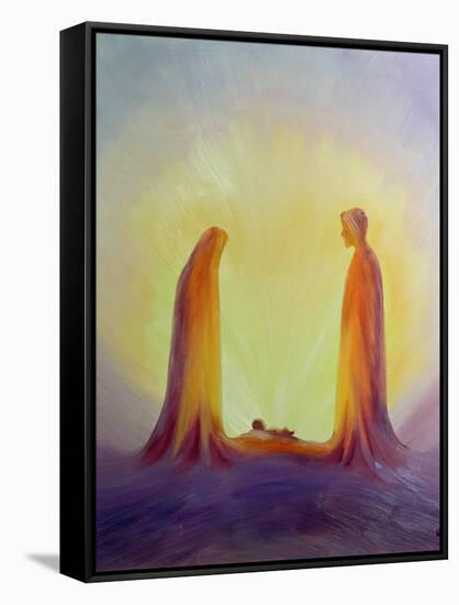 Mary and Joseph Look with Faith on the Child Jesus at His Nativity, 1995-Elizabeth Wang-Framed Stretched Canvas