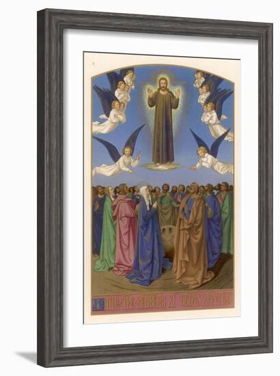 Mary and the Apostles Watch in Amazement as Jesus Returns to Heaven-Jean Fouquet-Framed Art Print