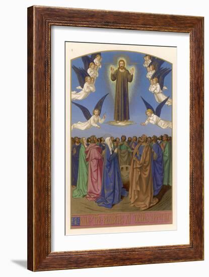 Mary and the Apostles Watch in Amazement as Jesus Returns to Heaven-Jean Fouquet-Framed Art Print
