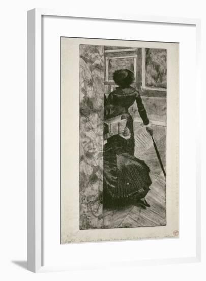 Mary Cassatt in the Paintings Gallery at the Louvre, 1879-80-Edgar Degas-Framed Giclee Print