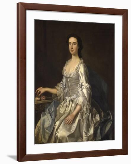 Mary, Wife of Henry, 7th Lord Arundell of Wardour, in a Grey Satin Dress, Holding Roses by a Table-George Knapton-Framed Giclee Print