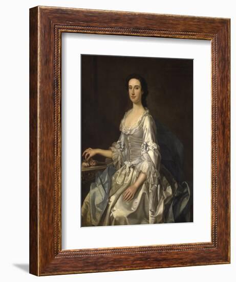 Mary, Wife of Henry, 7th Lord Arundell of Wardour, in a Grey Satin Dress, Holding Roses by a Table-George Knapton-Framed Giclee Print