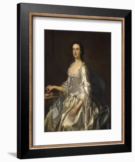 Mary, Wife of Henry, 7th Lord Arundell of Wardour, in a Grey Satin Dress, Holding Roses by a Table-George Knapton-Framed Giclee Print