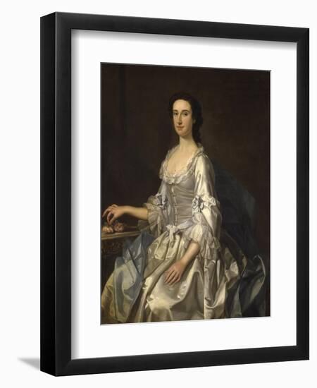 Mary, Wife of Henry, 7th Lord Arundell of Wardour, in a Grey Satin Dress, Holding Roses by a Table-George Knapton-Framed Giclee Print