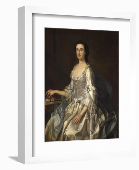 Mary, Wife of Henry, 7th Lord Arundell of Wardour, in a Grey Satin Dress, Holding Roses by a Table-George Knapton-Framed Giclee Print