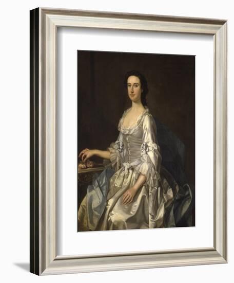 Mary, Wife of Henry, 7th Lord Arundell of Wardour, in a Grey Satin Dress, Holding Roses by a Table-George Knapton-Framed Giclee Print