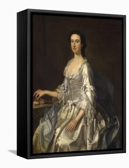 Mary, Wife of Henry, 7th Lord Arundell of Wardour, in a Grey Satin Dress, Holding Roses by a Table-George Knapton-Framed Stretched Canvas