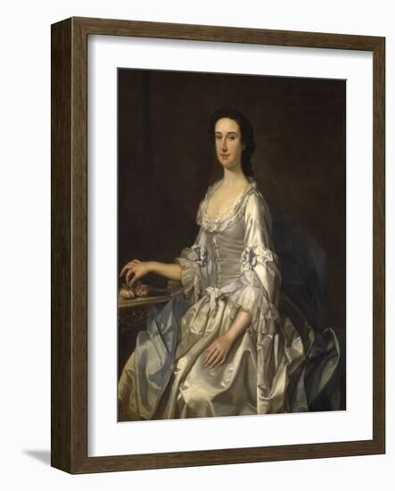 Mary, Wife of Henry, 7th Lord Arundell of Wardour, in a Grey Satin Dress, Holding Roses by a Table-George Knapton-Framed Giclee Print