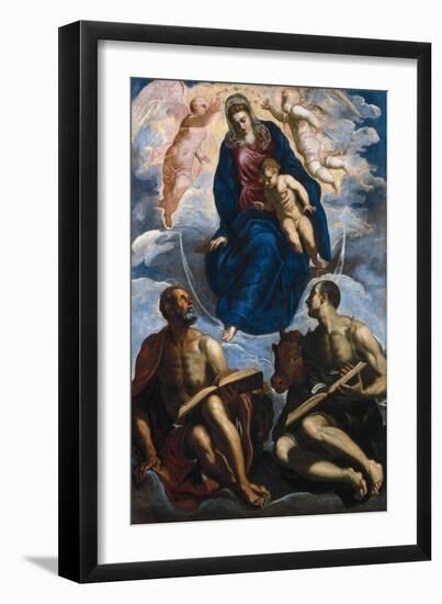 Mary with the Child, Venerated by Saint Mark and Saint Luke, before 1570-Jacopo Tintoretto-Framed Giclee Print