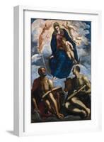 Mary with the Child, Venerated by Saint Mark and Saint Luke, before 1570-Jacopo Tintoretto-Framed Giclee Print