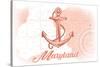 Maryland - Anchor - Coral - Coastal Icon-Lantern Press-Stretched Canvas