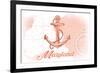 Maryland - Anchor - Coral - Coastal Icon-Lantern Press-Framed Premium Giclee Print