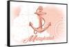 Maryland - Anchor - Coral - Coastal Icon-Lantern Press-Framed Stretched Canvas