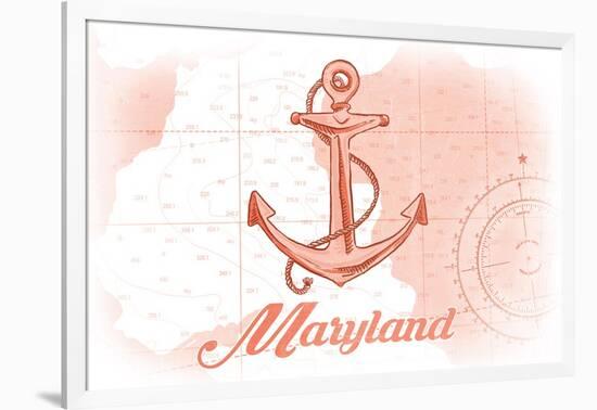 Maryland - Anchor - Coral - Coastal Icon-Lantern Press-Framed Art Print
