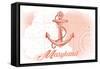 Maryland - Anchor - Coral - Coastal Icon-Lantern Press-Framed Stretched Canvas