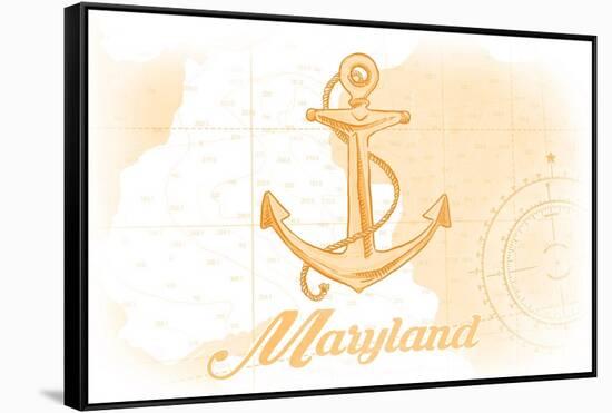 Maryland - Anchor - Yellow - Coastal Icon-Lantern Press-Framed Stretched Canvas