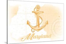 Maryland - Anchor - Yellow - Coastal Icon-Lantern Press-Stretched Canvas