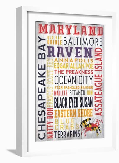 Maryland - Barnwood Typography-Lantern Press-Framed Art Print