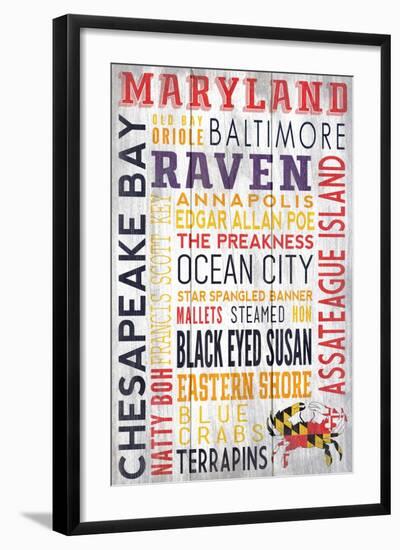 Maryland - Barnwood Typography-Lantern Press-Framed Art Print