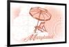 Maryland - Beach Chair and Umbrella - Coral - Coastal Icon-Lantern Press-Framed Art Print