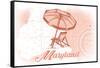 Maryland - Beach Chair and Umbrella - Coral - Coastal Icon-Lantern Press-Framed Stretched Canvas