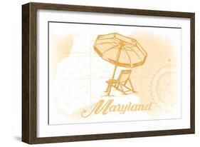 Maryland - Beach Chair and Umbrella - Yellow - Coastal Icon-Lantern Press-Framed Art Print