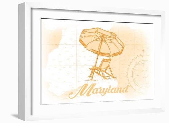 Maryland - Beach Chair and Umbrella - Yellow - Coastal Icon-Lantern Press-Framed Art Print