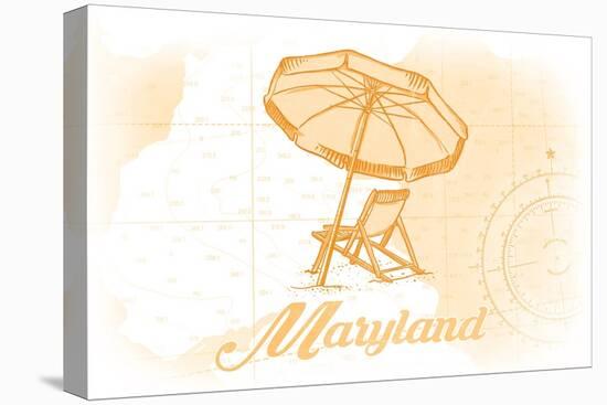 Maryland - Beach Chair and Umbrella - Yellow - Coastal Icon-Lantern Press-Stretched Canvas