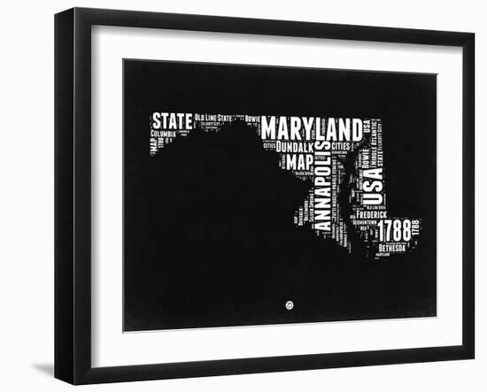 Maryland Black and White Map-NaxArt-Framed Art Print