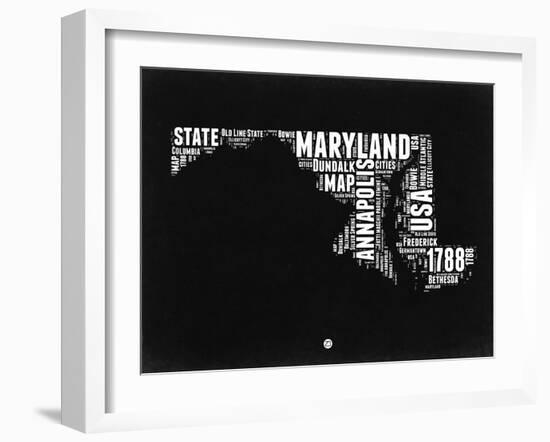 Maryland Black and White Map-NaxArt-Framed Art Print