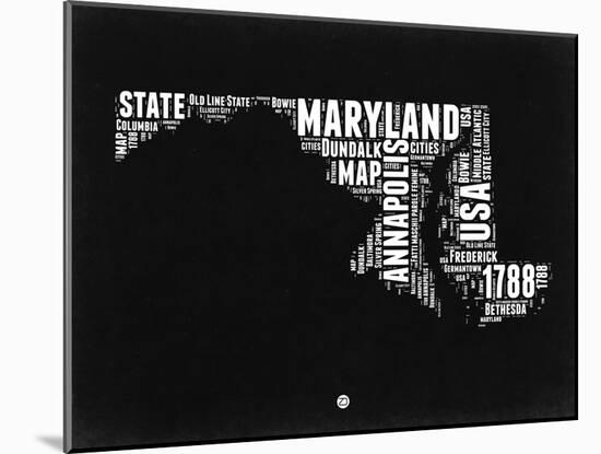 Maryland Black and White Map-NaxArt-Mounted Art Print